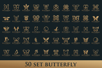 set of Butterfly logo. Luxury line logotype design. Butterfly symbol logotype. Vector illustration - obrazy, fototapety, plakaty
