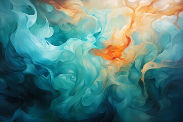 Translucent waves of turquoise and coral, creating an ethereal and dreamlike abstract background that transports you to another realmr - obrazy, fototapety, plakaty