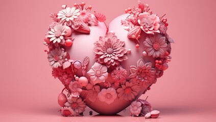 Enchanting Love: A Captivating Photo of Valentine's Elegance with Roses, Balloons, Hearts, and Soft...
