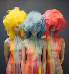 Paint-stained artist girls.Minimal creative fashion and art concept.Generative Ai