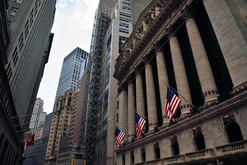 The Facade of New York Stock Exchange Building on Broad Street in Manhattan Financial District