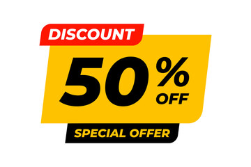 Special offer discounts 50 percent off. Yellow template on white background. Vector illustration