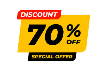 Special offer discounts 70 percent off. Yellow template on white background. Vector illustration