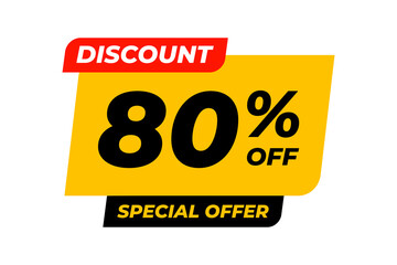 Special offer discounts 80 percent off. Yellow template on white background. Vector illustration