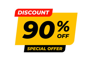 Special offer discounts 90 percent off. Yellow template on white background. Vector illustration