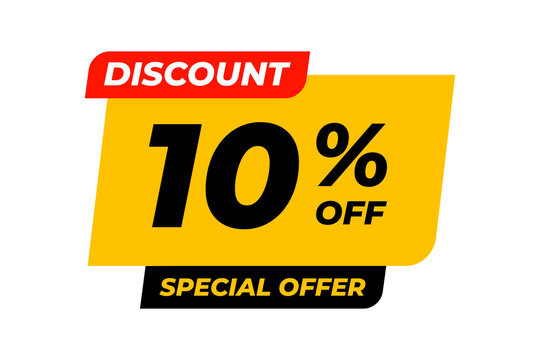 Special offer discounts 10 percent off. Yellow template on white background. Vector illustration