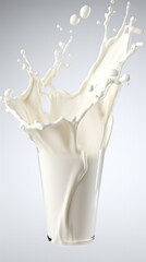 A glass of milk is being splashed into the air. Generative AI.