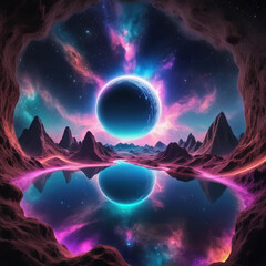 Psychedelic Surrealism - Explosive Neon and Luminous Pastels in Deep Space Gen AI - obrazy, fototapety, plakaty