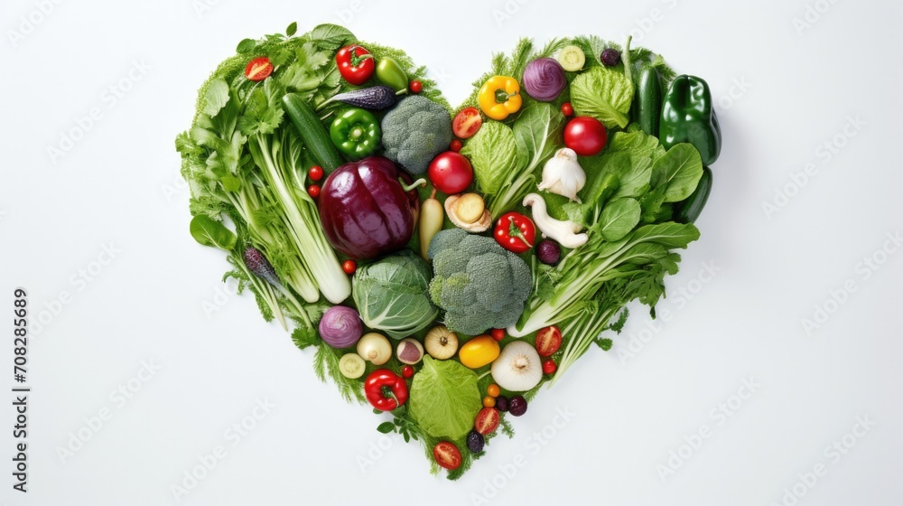 Canvas Prints Heart shaped vegetables on white background. Generative AI.