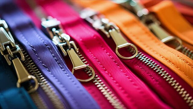 Closeup of various ons, zippers, and clasps neatly arranged in a sewing kit.