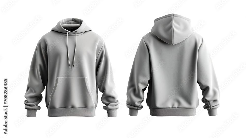 Wall mural Blank gray front and back hoodie Mockup template isolated on transparent background, club crew hoody design presentation for print. - Wall murals