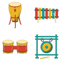 Set of Musical Instrument. With Flat Cartoon Shapes. Isolated On White Background.