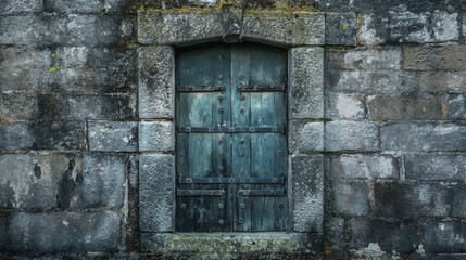 Fototapeta na wymiar Aged wooden door in stone wall.