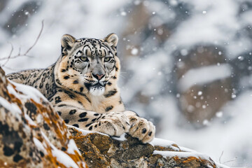 Snow Leopard in Snowy Himalayan Wilderness
