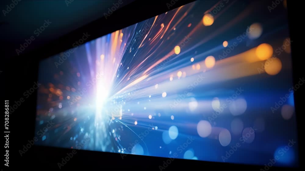 Poster closeup of a projector casting dynamic visuals onto a blank wall, creating an everevolving canvas.