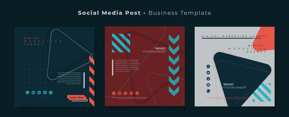 Social media post template in dark red blue and white background with sporty style for advertising