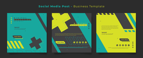 Social media post template for digital marketing design with green black background