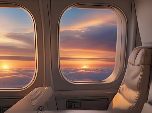 Airplane window sunset