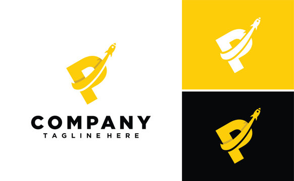 Letter P Initial with Rocket Modern logo design