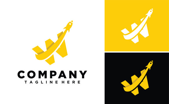 Letter W Initial with Rocket Modern logo design