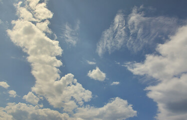 Beautiful blue sky background template with some space for input text message below isolated on blue
