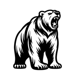 Vector logo of a mad polar bear. Black and white illustration of a roaring grizzly. professional logo for esport, emblem, tattoo.