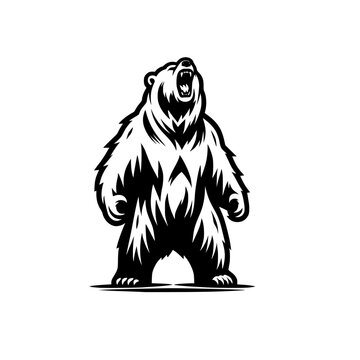 Vector logo of a mad polar bear. Black and white illustration of a roaring grizzly. professional logo for esport, emblem, tattoo.