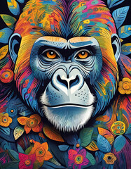 gorilla bright colorful and vibrant poster illustration