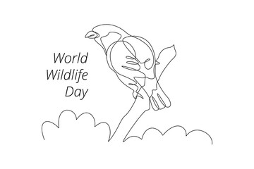 Continuous one line drawing World wildlife day concept. Doodle vector illustration.