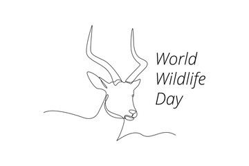 Continuous one line drawing World wildlife day concept. Doodle vector illustration.