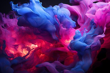 Vivid magenta and electric blue liquids colliding and forming dynamic patterns, capturing the essence of beautiful abstract textures for a captivating wallpaper