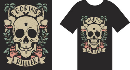 T-shirt design with a skull, showcasing a unique t-shirt design