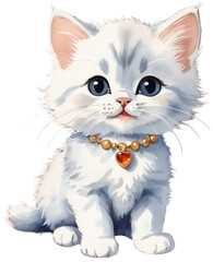 White kitten with a beautiful necklace