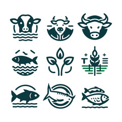 icons for agriculture, animal husbandry, and fishing