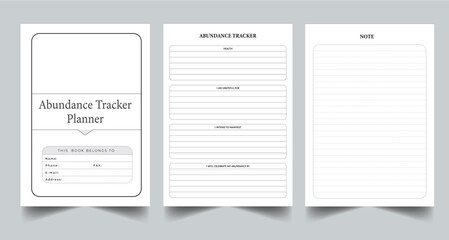 Editable Abundance Tracker Planner Kdp Interior printable template Design.