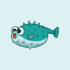 Puffer fish cartoon animal illustration