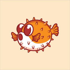 Puffer fish cartoon animal illustration