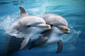 Two dolphins in love in the sea. 