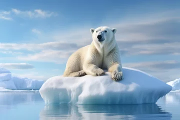 Rolgordijnen A polar bear is lying on an ice floe. International Polar Bear Day Card © Alexandr