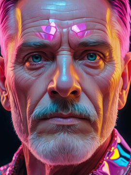 Close-up Portrait of a Man with Crystalized Textures and Iridescence from Amphetamines Gen AI