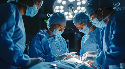 Sci-fi photography group of  Surgeon Consult and brainstorming and planing operation patient at Operating room ,Generative AI - obrazy, fototapety, plakaty