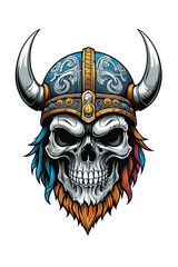 Viking skull with horned helmet illustration