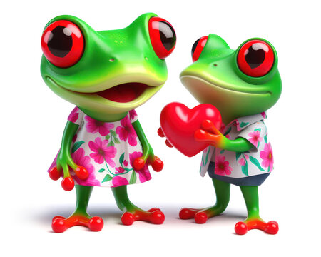 illustration of a funny red eyed tree frog giving a love heart