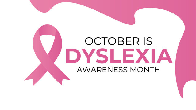 Dyslexia awareness month. Vector banner, poster, cover, flyer, brochure, website, landing page, backdrop, background, card, content for social media. Text and ribbon on white background. vector