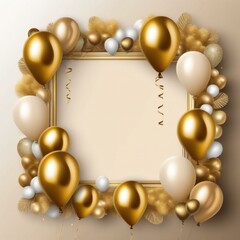 Fototapeta na wymiar golden balloon confetti background frame for graduation birthday happy new year opening sale concept