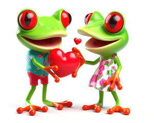 Obraz premium illustration of a funny red eyed tree frog giving a love heart
