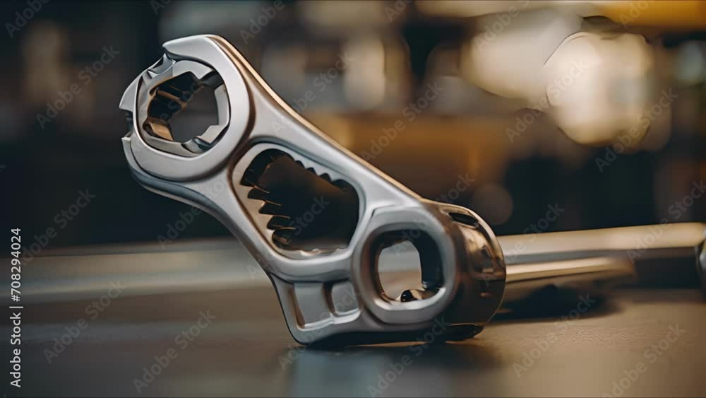 Poster closeup of a 3d printed wrench, showcasing its sy build and intricate inner workings.