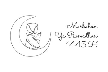 One continuous line drawing of Welcoming Ramadan concept. Doodle vector illustration in simple linear style.