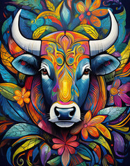 bull bright colorful and vibrant poster illustration