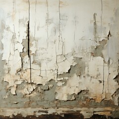 Obraz premium An aged cement wall with peeling paint and weathered nails, showcasing a rustic charm and worn beauty. Generative AI.